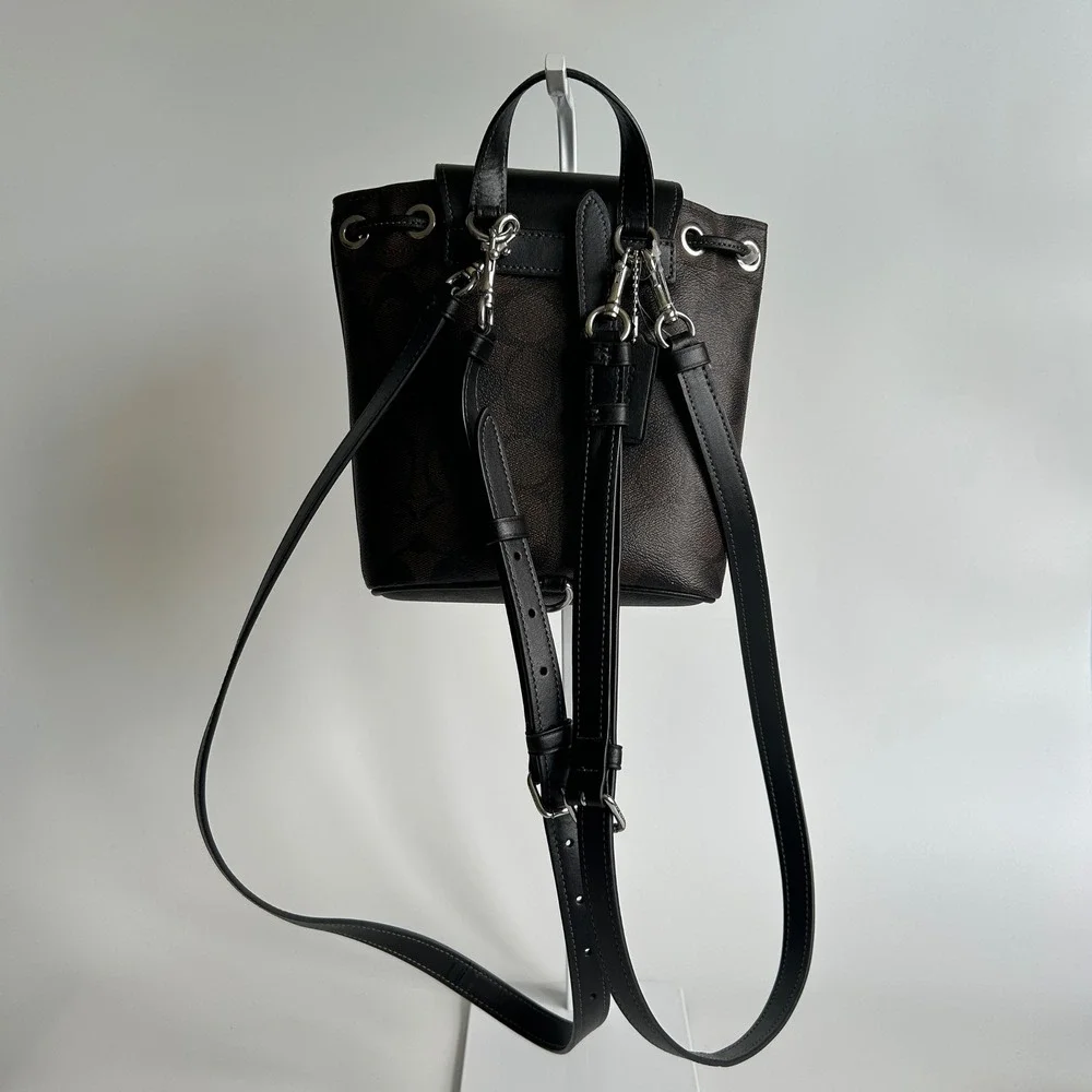 Coach Amelia Brown Black Signature Canvas Leather Convertible Backpack CL458 EX